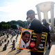Sean Green, brother of Ronald Greene, listens to speakers at the Lincoln Memorial during the March on Washington August 28, 2020 in Washington, DC. Ronald Greene died in police custody following a high-speed chase in Louisiana in 2019.